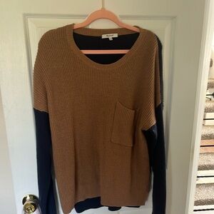 Madewell Thompson PulloverSweaterNavy and Brown Colorblock